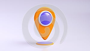 Orange Map locator label and location icon or navigation icon on soft purple background. Search concept.