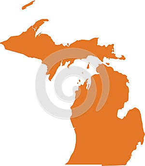 Orange map of Michigan Great Lake State