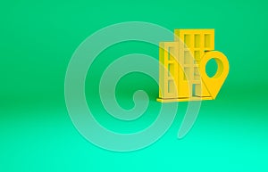 Orange Map pointer with house icon isolated on green background. Home location marker symbol. Minimalism concept. 3d