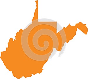 Orange map of West Virginia Mountain State
