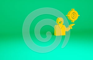 Orange Marketing target strategy concept icon isolated on green background. Aim with people sign. Minimalism concept. 3d