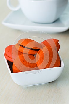 Orange marron cookies with chocolate photo