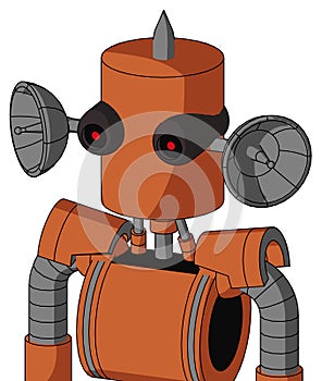 Orange Mech With Cylinder Head And Black Glowing Red Eyes And Spike Tip