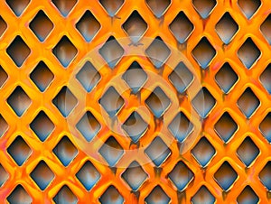 An orange metal mesh background with diamonds