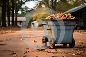 Orange Metal Skip Container by the House: Disposing Old Items after Cleaning. AI