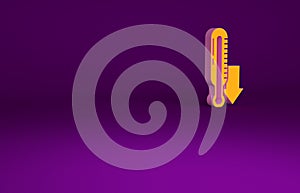 Orange Meteorology thermometer measuring icon isolated on purple background. Thermometer equipment showing hot or cold