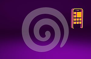 Orange Mobile Apps icon isolated on purple background. Smartphone with screen icons, applications. mobile phone showing