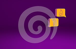 Orange Mobile phone with emergency call 911 icon isolated on purple background. Police, ambulance, fire department, call