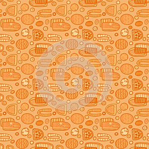 Orange monochromic doodled seamless pattern design