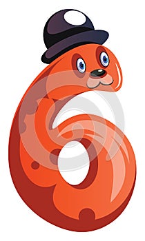 Orange monster with a hat and number six shape illustration vector