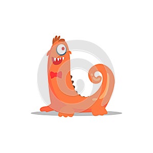 Orange MonsterIn Bow Tie With Curled Tail Partying Hard As A Guest At Glamorous Posh Party Vector Illustration