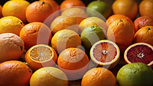 Orange Mosaic: Exploring the Rich Diversity of Orange Hues in a Close-Up of a Citrus Fruit Ensemble - AI Generative
