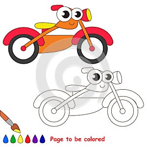 Orange motor bike cartoon. Page to be colored.