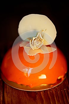 Orange mousse cake. Bright,juicy,citrus massovoe cake consists of orange-based mousse custard and butter biscuits.