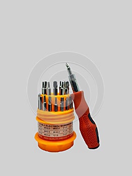 An orange Multifunction screwdriver set