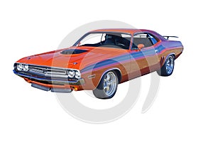 Orange muscle car with black stripes photo