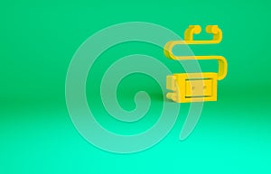 Orange Museum audio guide icon isolated on green background. Headphones for excursions. Minimalism concept. 3d