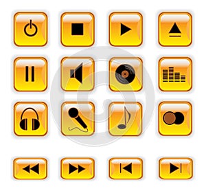 Orange music control buttons