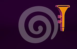 Orange Musical instrument drum and drum sticks icon isolated on purple background. Minimalism concept. 3d illustration