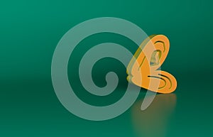 Orange Mussel icon isolated on green background. Fresh delicious seafood. Minimalism concept. 3D render illustration