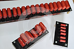 orange mylar capacitors connected in parallel