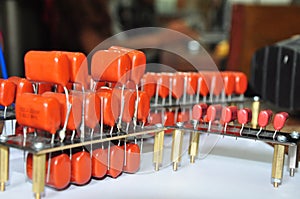 orange mylar capacitors connected in parallel