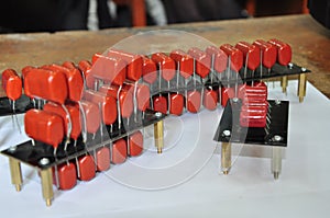 orange mylar capacitors connected in parallel
