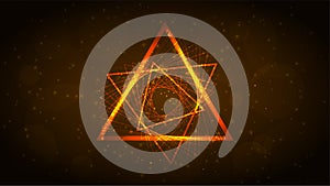 Orange neon triangle of lines, spirograph. Abstract dark background. Vector illustration.