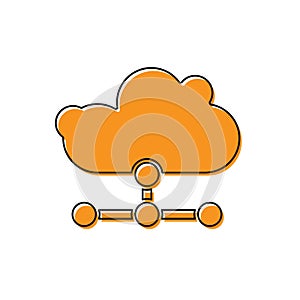 Orange Network cloud connection icon isolated on white background. Social technology. Cloud computing concept. Vector
