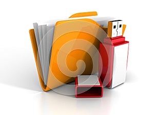 Orange Office Folder With Red USB Flash Drive