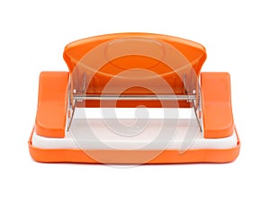 Orange office paper hole puncher, isolated on white