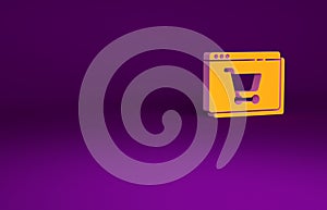 Orange Online shopping on screen icon isolated on purple background. Concept e-commerce, e-business, online business