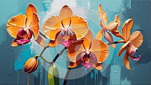 orange orchid flower close-up pastel oil pallet knife paint painting on canvas Generative A