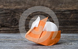 Orange Origami Bunny Basket