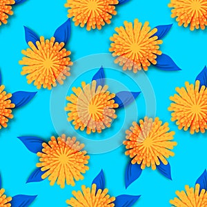 Orange Origami Floral seamless pattern