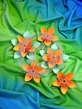 Orange origami flowers