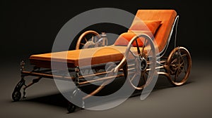 Orange Painted Chaise Lounge With Cast Iron Wheels