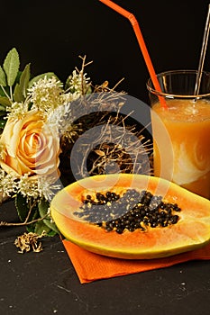 Orange papaya lime smoothie with yogurt