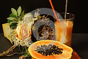 Orange papaya lime smoothie with yogurt