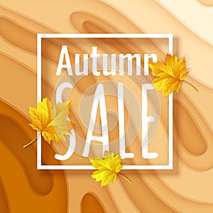 Orange paper cut background, Autumn sale banner template with yellow paper cut shapes for flyer with discount offers in