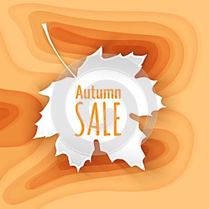 Orange paper cut background, Autumn sale banner template with yellow paper cut shapes for flyer with discount offers in fall