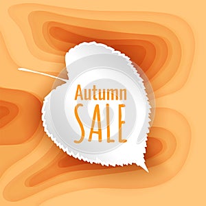Orange paper cut background, Autumn sale banner template with yellow paper cut shapes for flyer with discount offers in fall