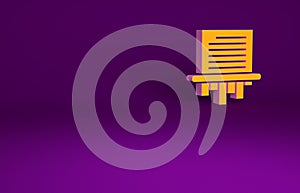 Orange Paper shredder confidential and private document office information protection icon isolated on purple background
