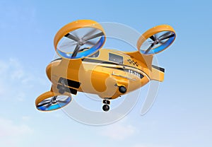 Orange Passenger Drone Taxi flying in the sky