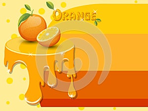 Orange pattern consisting of tasty sweet liquid, Melted flowing fruit. Copy space for text. Vector illustration