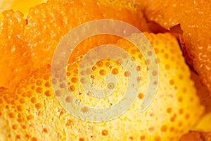 Orange peel background. Zest close-up. Copy Space