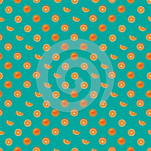 Orange with peel and orange slice seamless vector geometric pattern.