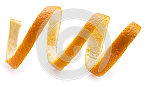 Orange peel or orange twist on white background. Close-up