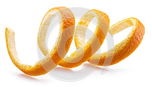 Orange peel or orange twist on white background. Close-up