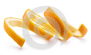 Orange peel or orange twist on white background. Close-up